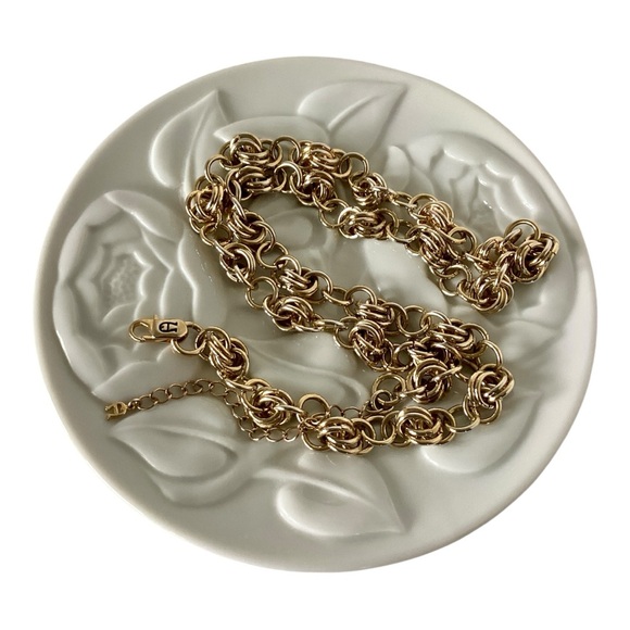 Etienne Aigner Necklace Gold Tone Chain Double Round Links Vintage EUC - Picture 2 of 11
